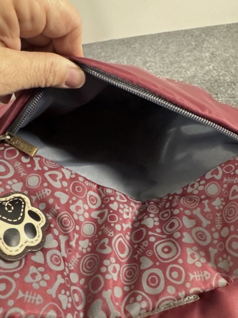 Chala Burgundy and Gray Tote with Paw Charm - Picture 11 of 15